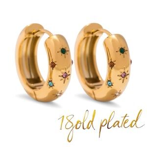 Gold Plated Hoops w/ Colorful Inlaid Stones